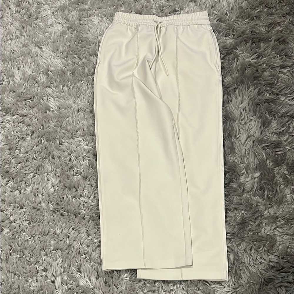 Cream Drawstring Wide-Leg Pants